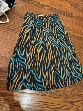 Gestuz Black Zebra-Print A-Line Skirt with Blue and Gold Accents